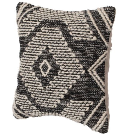 DEERLUX 16" Throw Pillow Cover with White on Black Tribal Pattern and Corner Tassels, Black & White QI004304.K